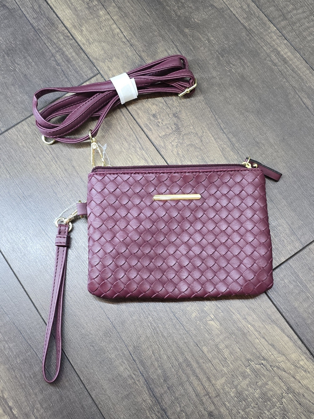 Woven Crossbody Wristlet Bag - Burgundy